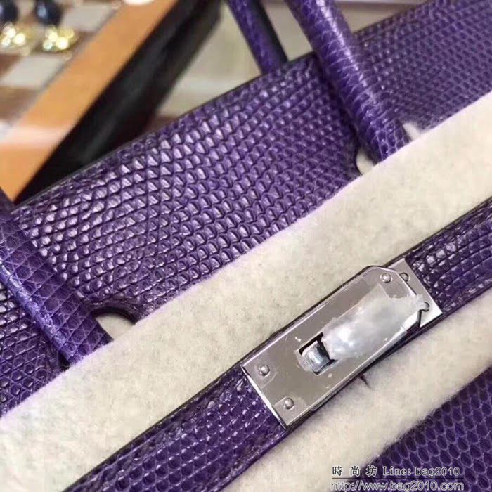 HERMES愛馬仕 鉑金包 Birkin 25cm 蜥蜴 Lizard leather 夢幻紫 銀扣 蠟線手縫 時尚手提包  Ama1148